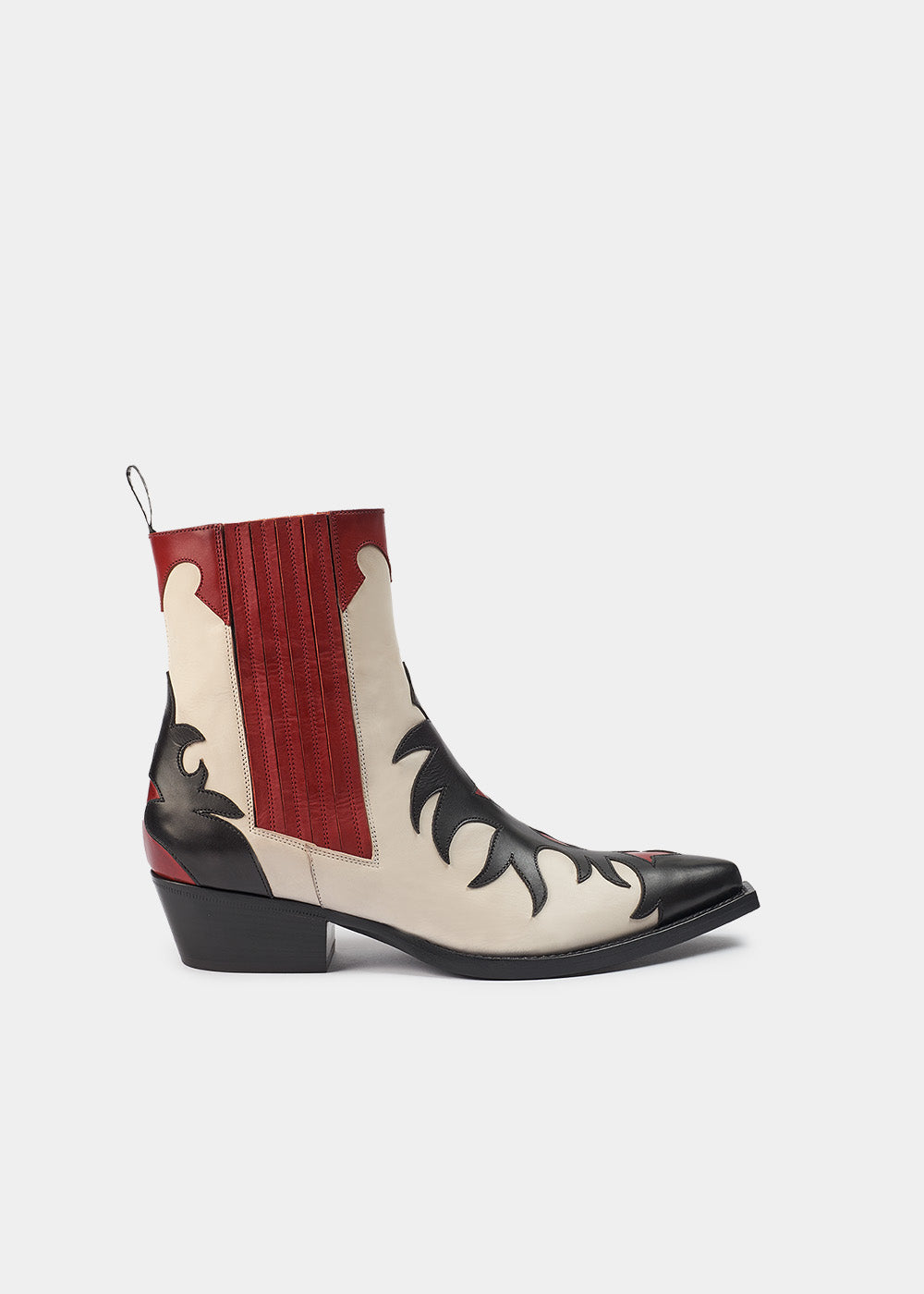 Boots Sartore Sunday SR3652 en cuir noir, rouge et blanc, vue de profil – boots femme | Ann Tuil