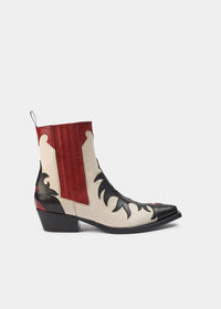 Boots Sartore Sunday SR3652 en cuir noir, rouge et blanc, vue de profil – boots femme | Ann Tuil