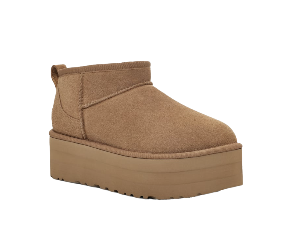 Boots UGG Classic Ultra Mini Platform en velours camel, vue 2 – bottines à plateforme femme | Ann Tuil