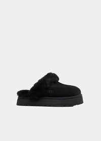 Mules UGG Disquette en velours noir, vue de profil – mules plateforme femme | Ann Tuil