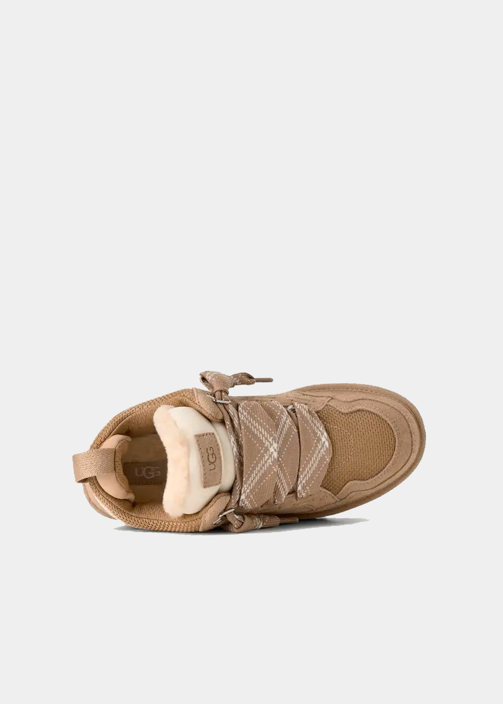 Sneakers UGG Lowmel en velours et fourrure beige sand, vue 3 – baskets fourrées femme | Ann Tuil