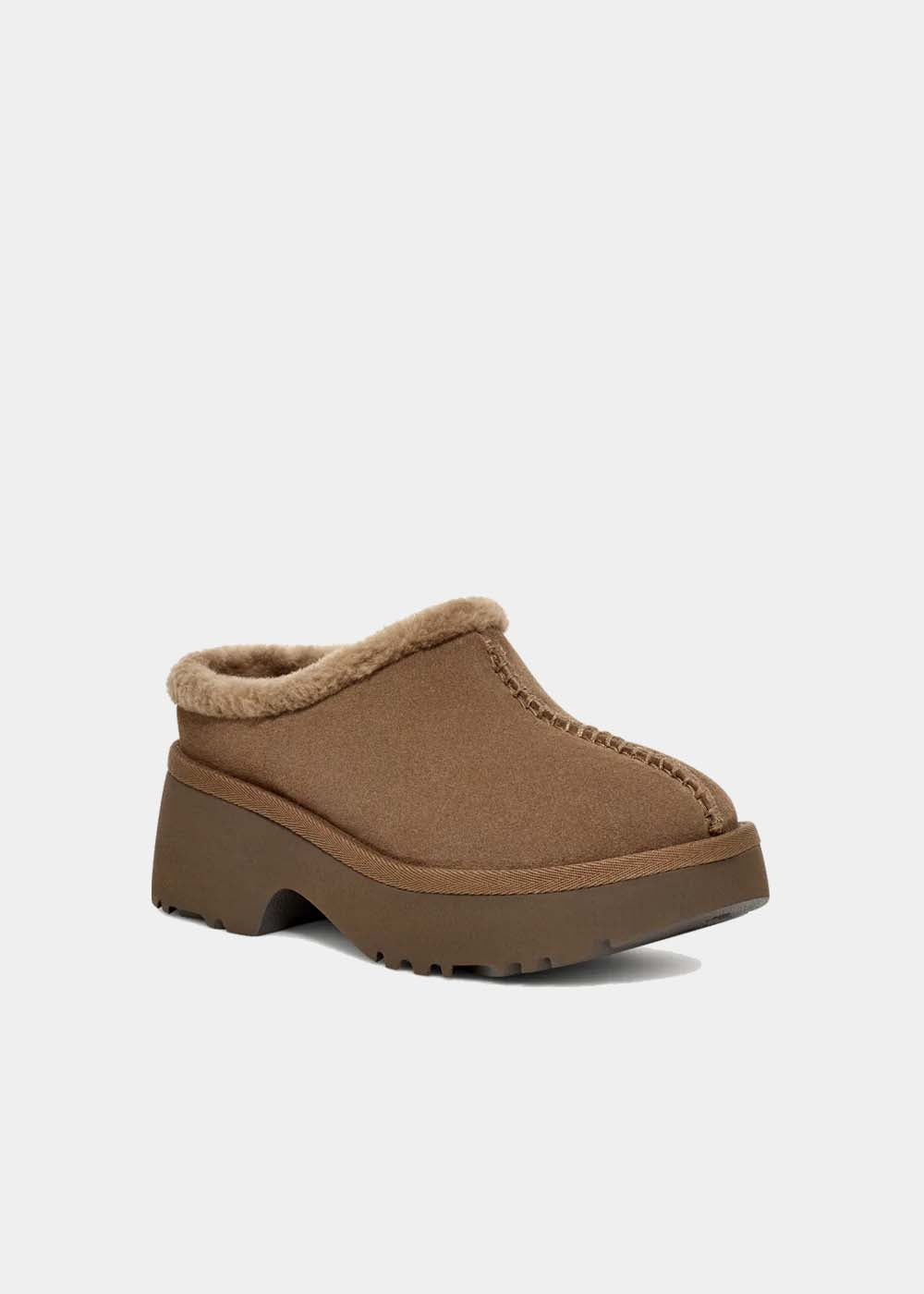 Sabots UGG New Heights Cozy en velours et fourrure taupe, vue 2 – sabots fourrés femme | Ann Tuil