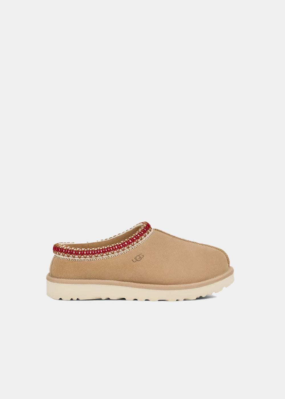 Mules UGG Tasman en velours sable, vue de profil – chaussons mules fourrés femme | Ann Tuil