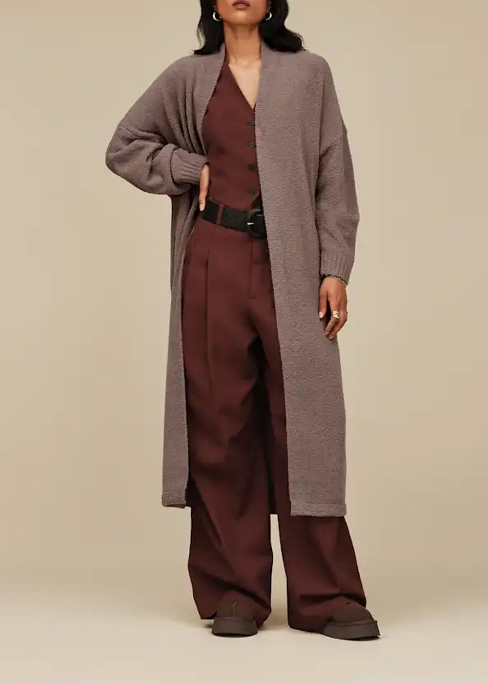 Mules plateforme UGG Tazz II en velours et tissu marron dusted cocoa, vue 2 – mules femme | Ann Tuil
