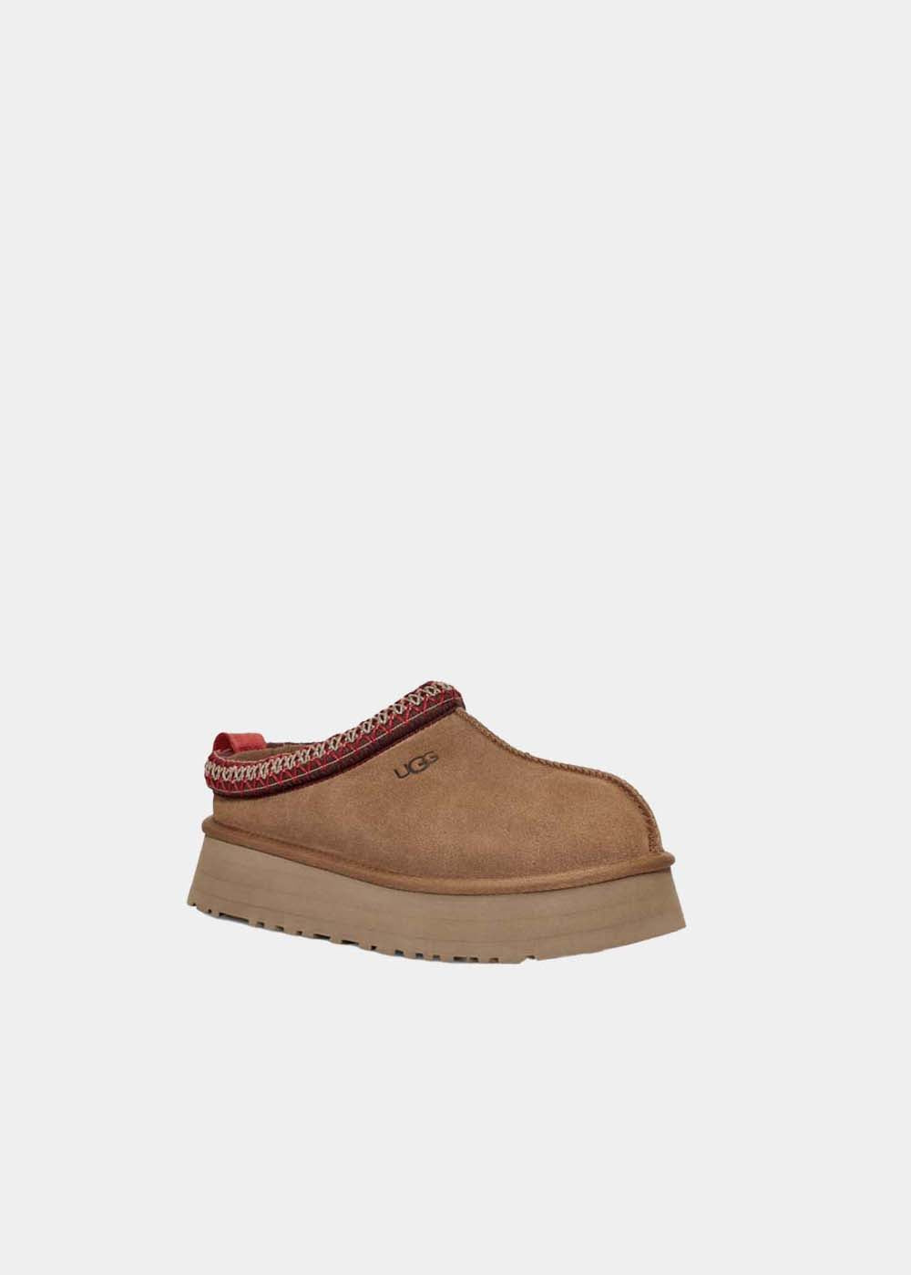 Mules plateforme UGG Tazz en velours et tissu camel, vue 3 – mules femme | Ann Tuil