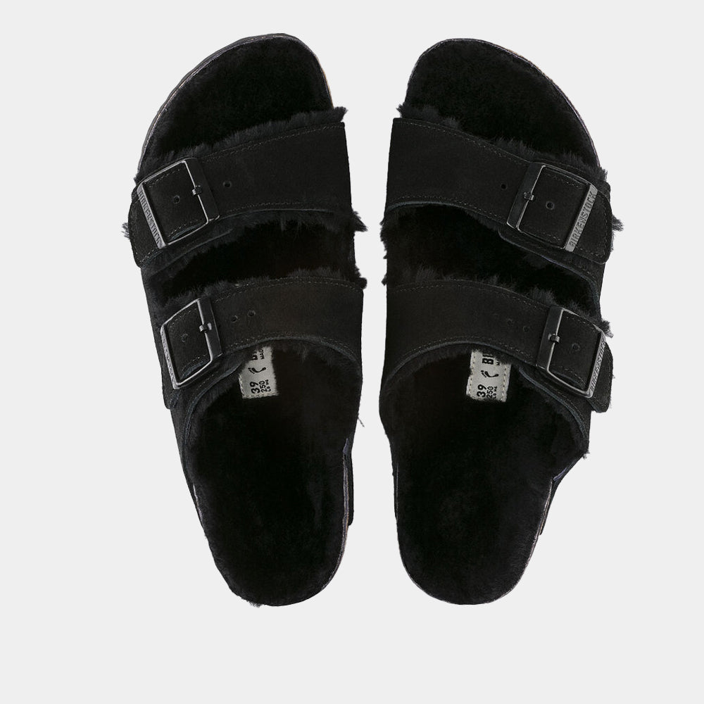 Mules Birkenstock Arizona Shearling en nubuck et fourrure noir, vue 6 – mules fourrées femme | Ann Tuil