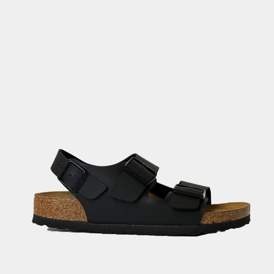 Mules Birkenstock Milano BS en cuir noir, vue de profil – mules femme | Ann Tuil