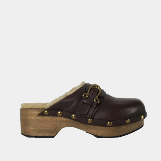 Sabots Sartore Sia Bis SR4033 en cuir marron, vue de profil – sabots femme | Ann Tuil