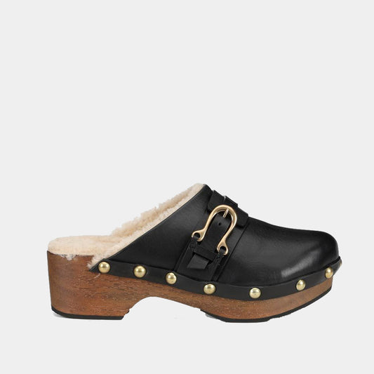Sabots Sartore Sia Bis SR4033 en cuir noir, vue de profil – sabots femme | Ann Tuil