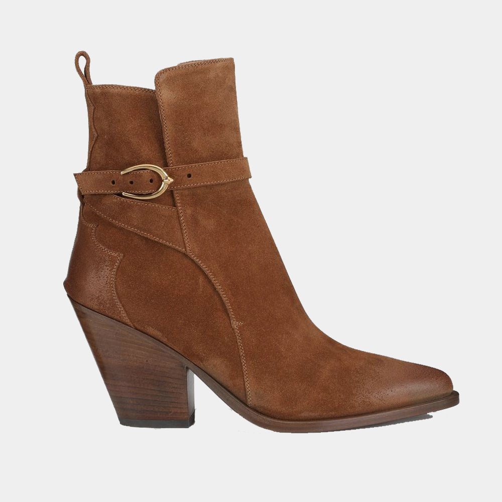 Boots Sartore Sing SR4005 en velours cognac, vue de profil – boots femme | Ann Tuil
