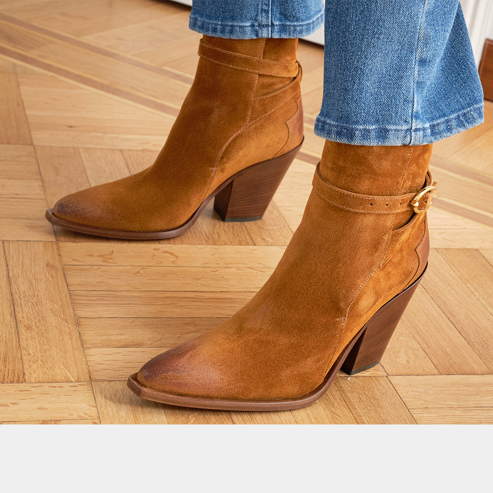 Boots Sartore Sing SR4005 en velours cognac, vue 2 – boots femme | Ann Tuil