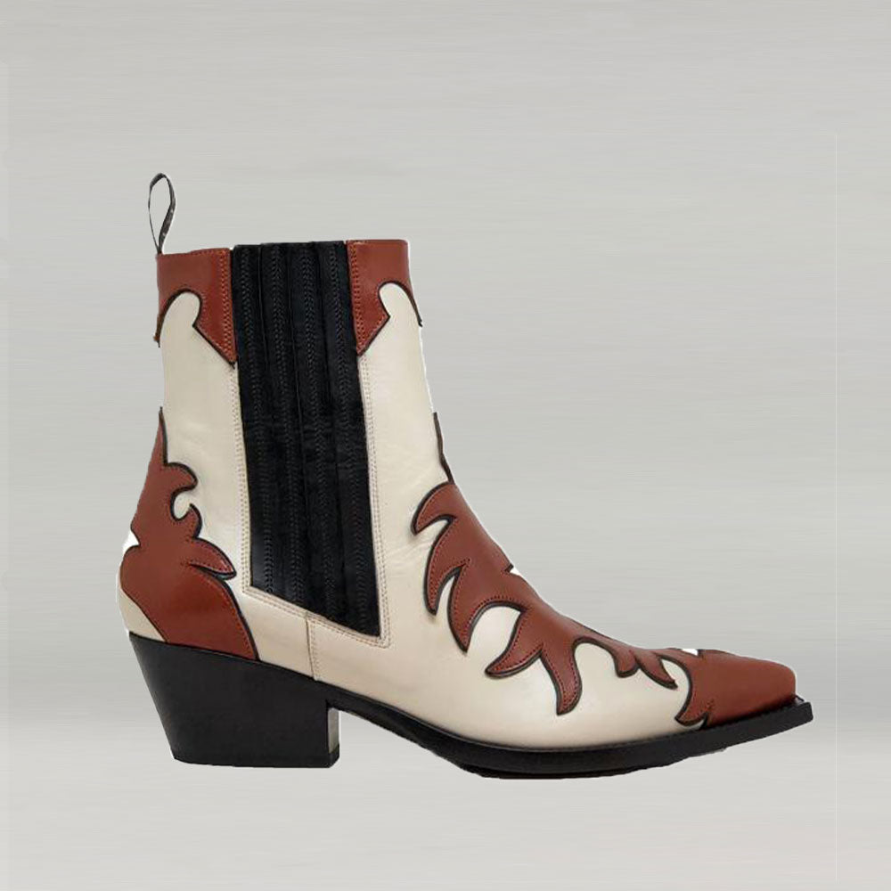 Santiags Sartore Smile Bis en cuir blanc bordeaux, vue de profil – santiags femme | Ann Tuil