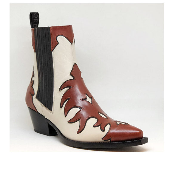 Santiags Sartore Smile Bis en cuir blanc bordeaux, vue 3 – santiags femme | Ann Tuil