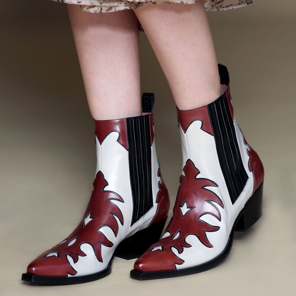 Santiags Sartore Smile Bis en cuir blanc bordeaux, vue 7 – santiags femme | Ann Tuil