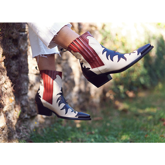 Boots Sartore Sunday SR3652 en cuir noir, rouge et blanc, vue 2 – boots femme | Ann Tuil