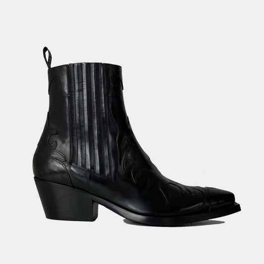Boots Sartore Sunday SR3652S en cuir ciré noir, vue de profil – boots femme | Ann Tuil